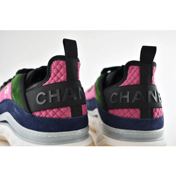 Chanel 21K Men Pink Blue Green White Black CC Logo Low Top Trainer Sneaker 45 12 - Picture 9 of 10